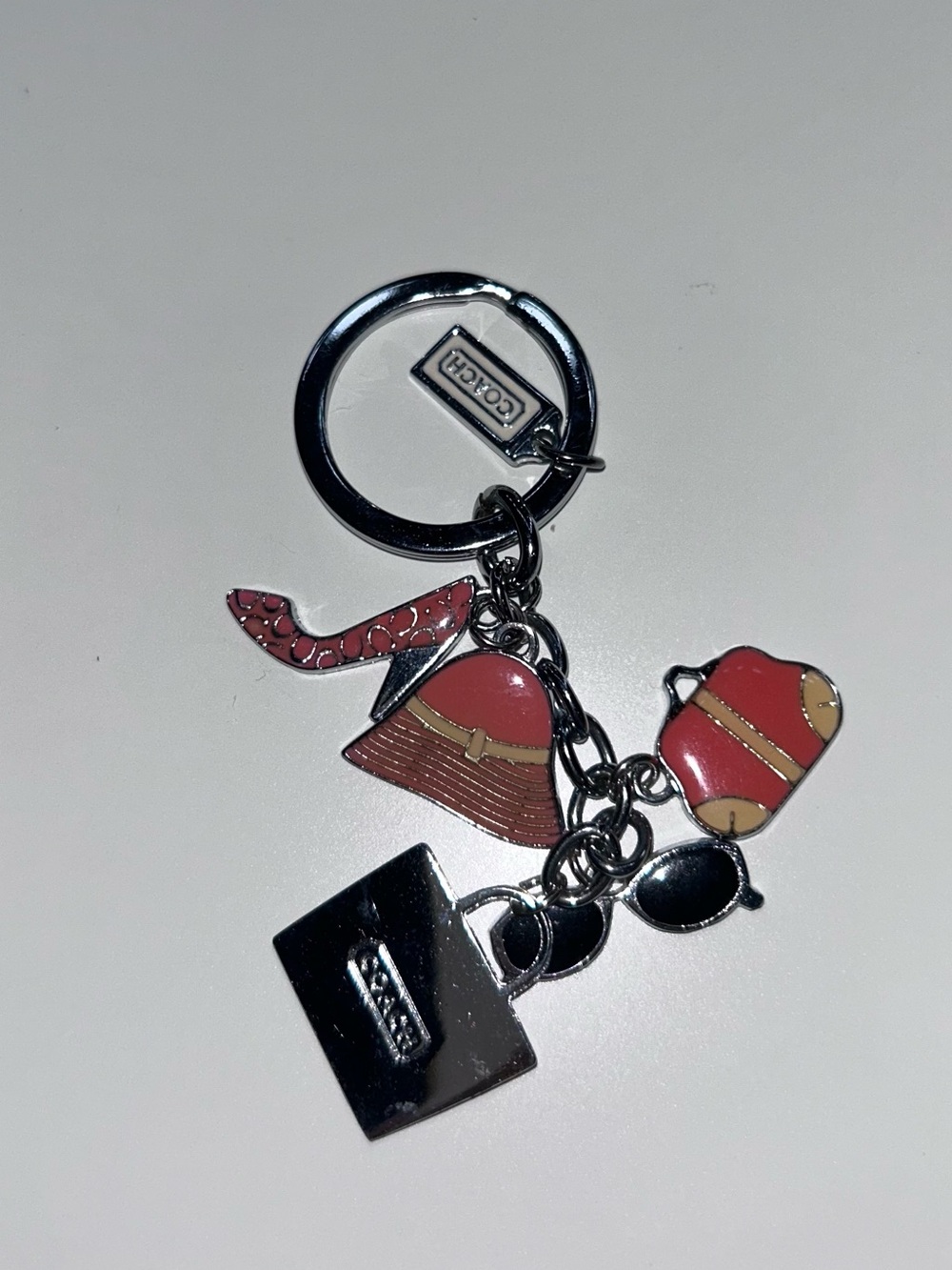 Coach Red Enamel Fashion Charm Keyring with Multiple Charms